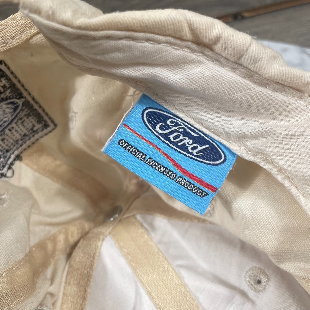 VTG Ford Hat Cap White Strapback Faded Stained Worn Embroidered Cars Retro Y2K - Picture 8 of 9